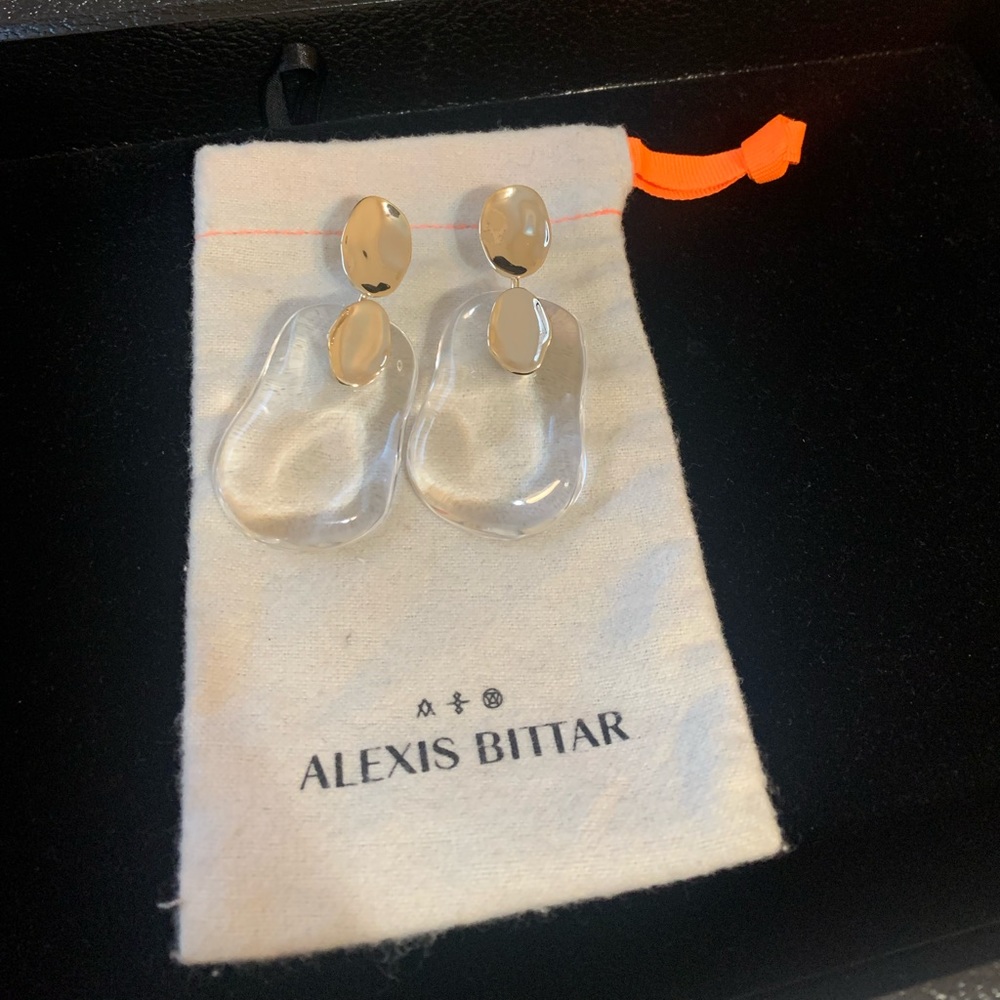 Alexis Bittar Clear Lucite Gold Earrings